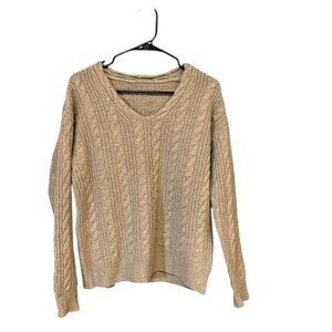 Women sweater 100% super fine Merino wool V-neck brown cable knit soft cozy
